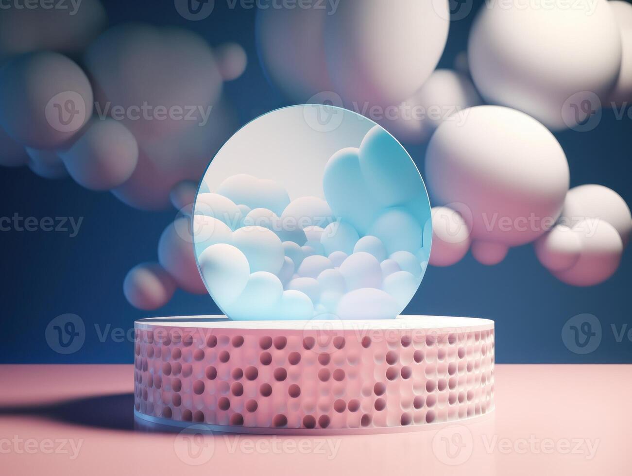 Round podium with clouds and circles created with technology photo