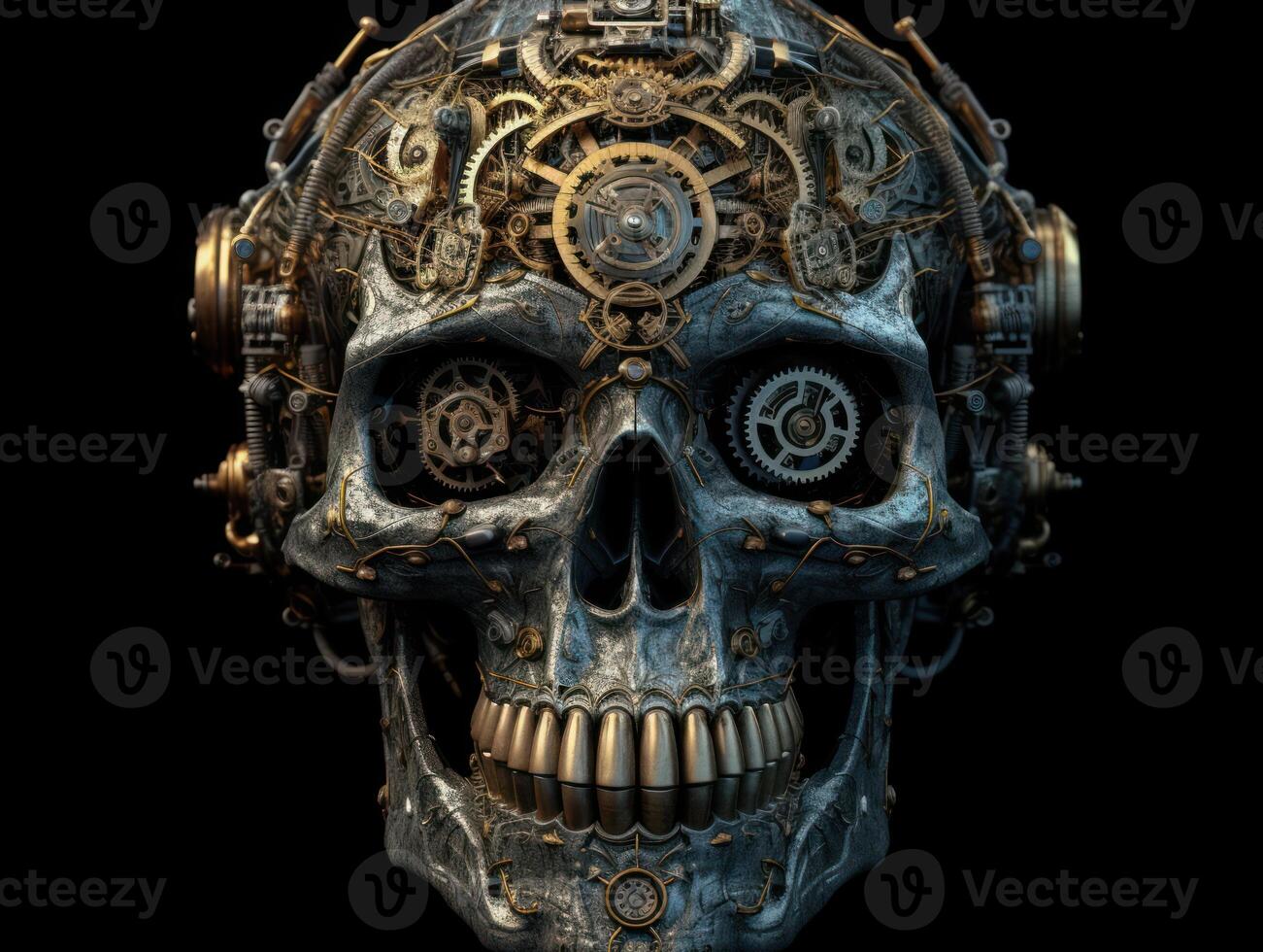 Abstract fantasy colorful mechanical skull background created with technology. photo
