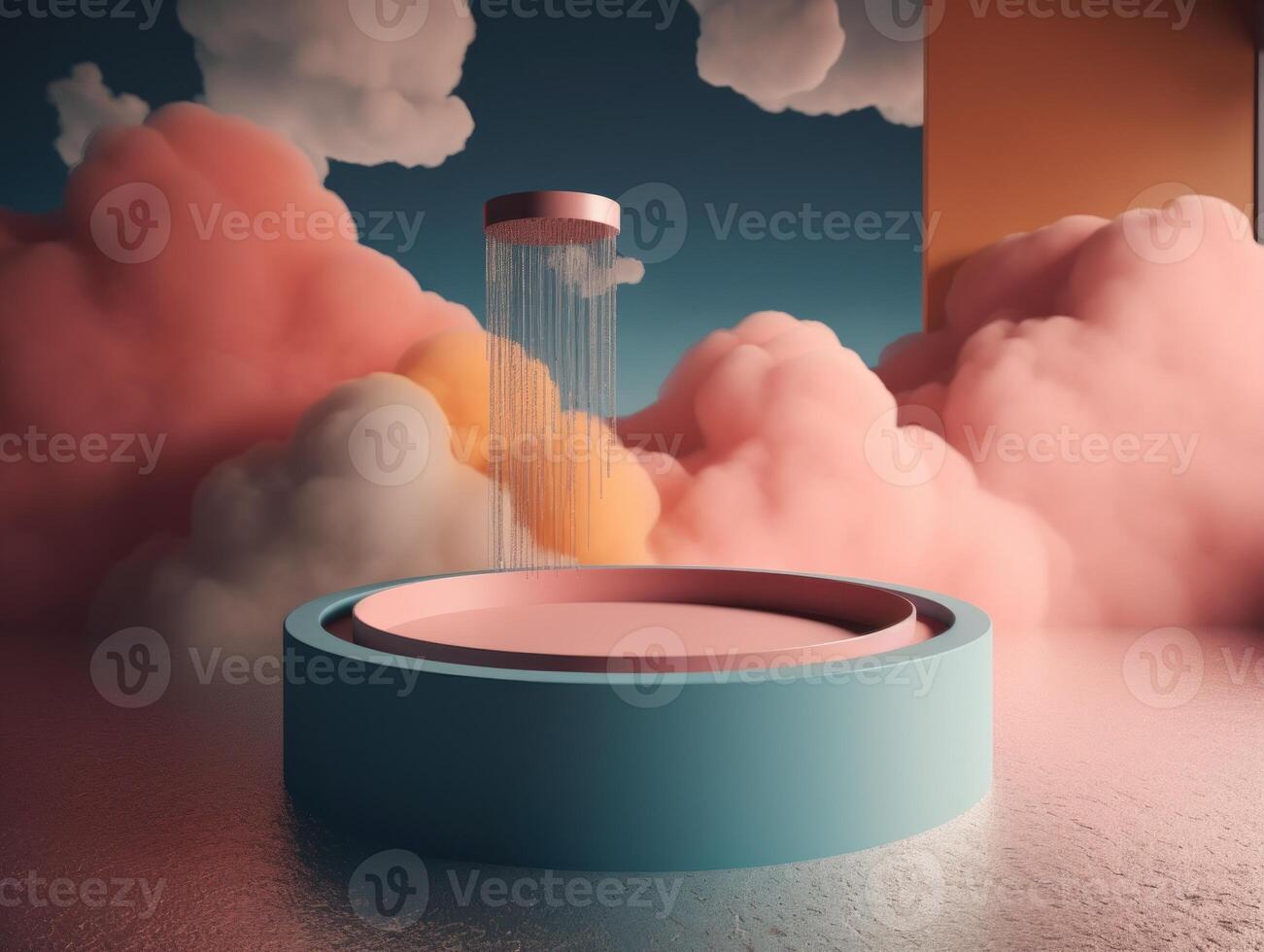 Round podium with clouds and circles created with technology photo