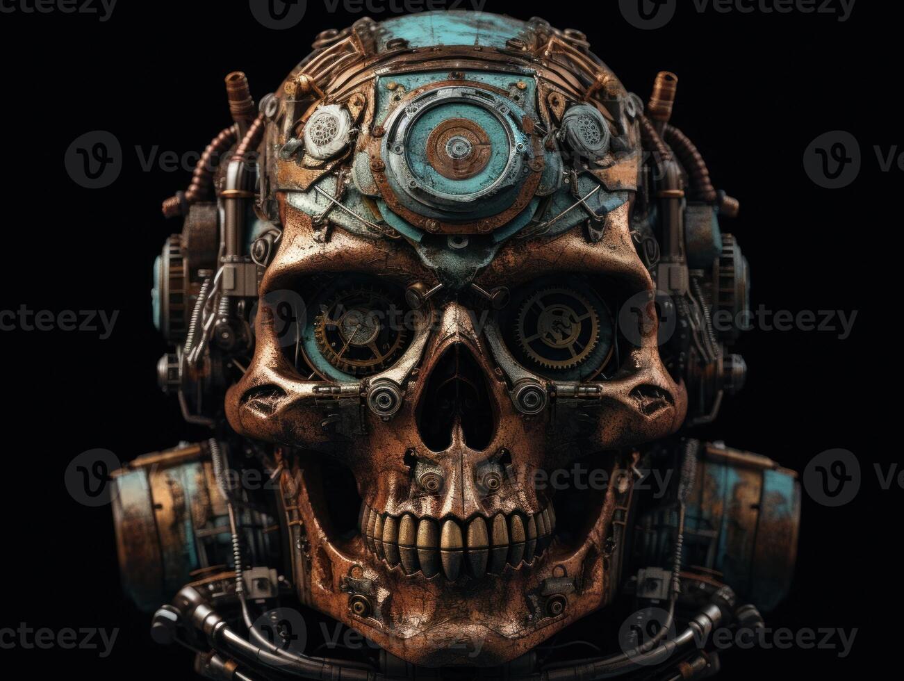 Abstract fantasy colorful mechanical skull background created with technology. photo