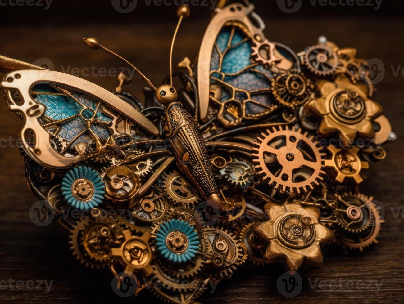 Abstract fantasy colorful mechanical butterfly background created with technology. photo