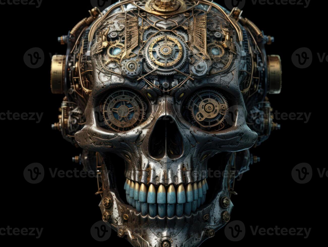 Abstract fantasy colorful mechanical skull background created with technology. photo