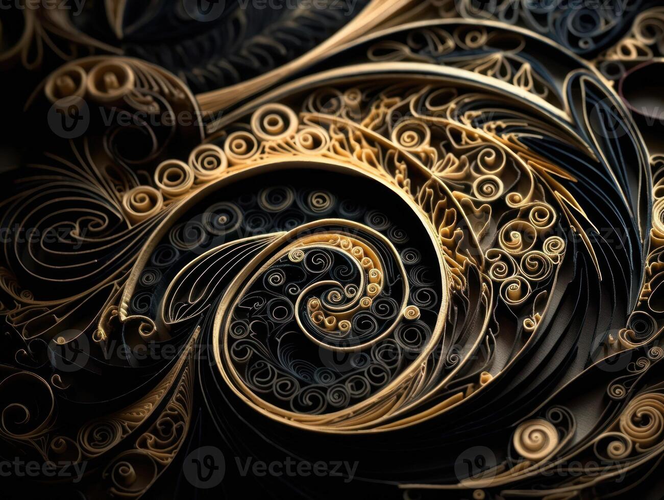 Paper made Quilling craft technic black and gold abstract background lines Created with technology photo