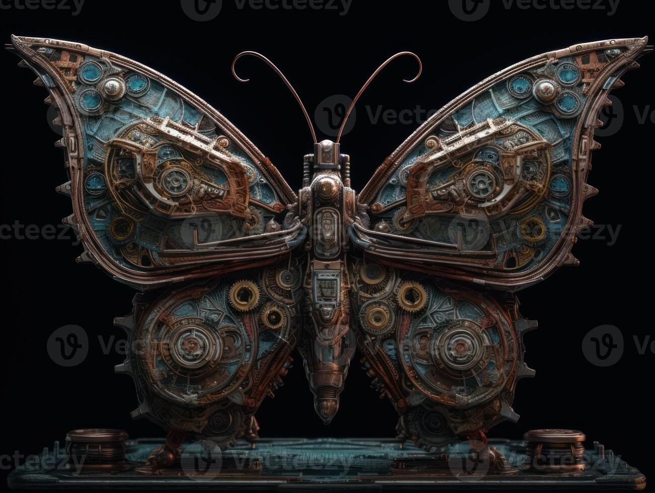Abstract fantasy colorful mechanical butterfly background created with technology. photo