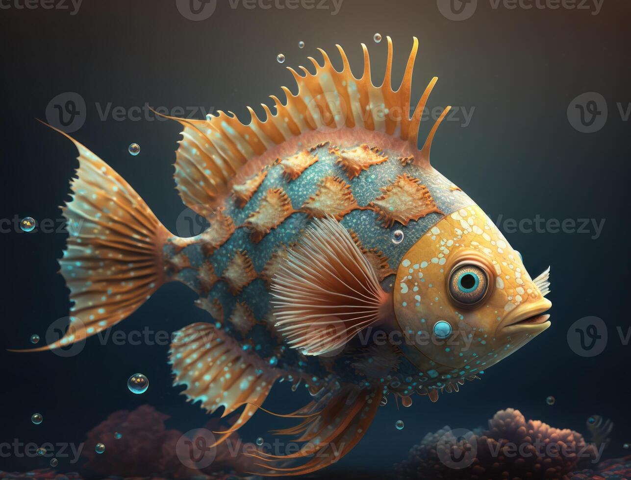 Colorful fish in the aquarium. Underwater world Created with technology photo