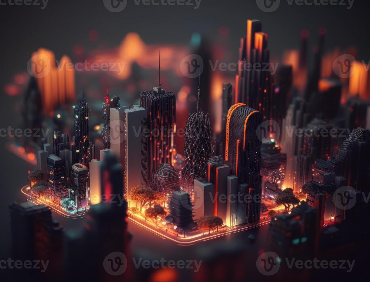 Futuristic city landscape cityscape isometric view Night city Created with technology photo