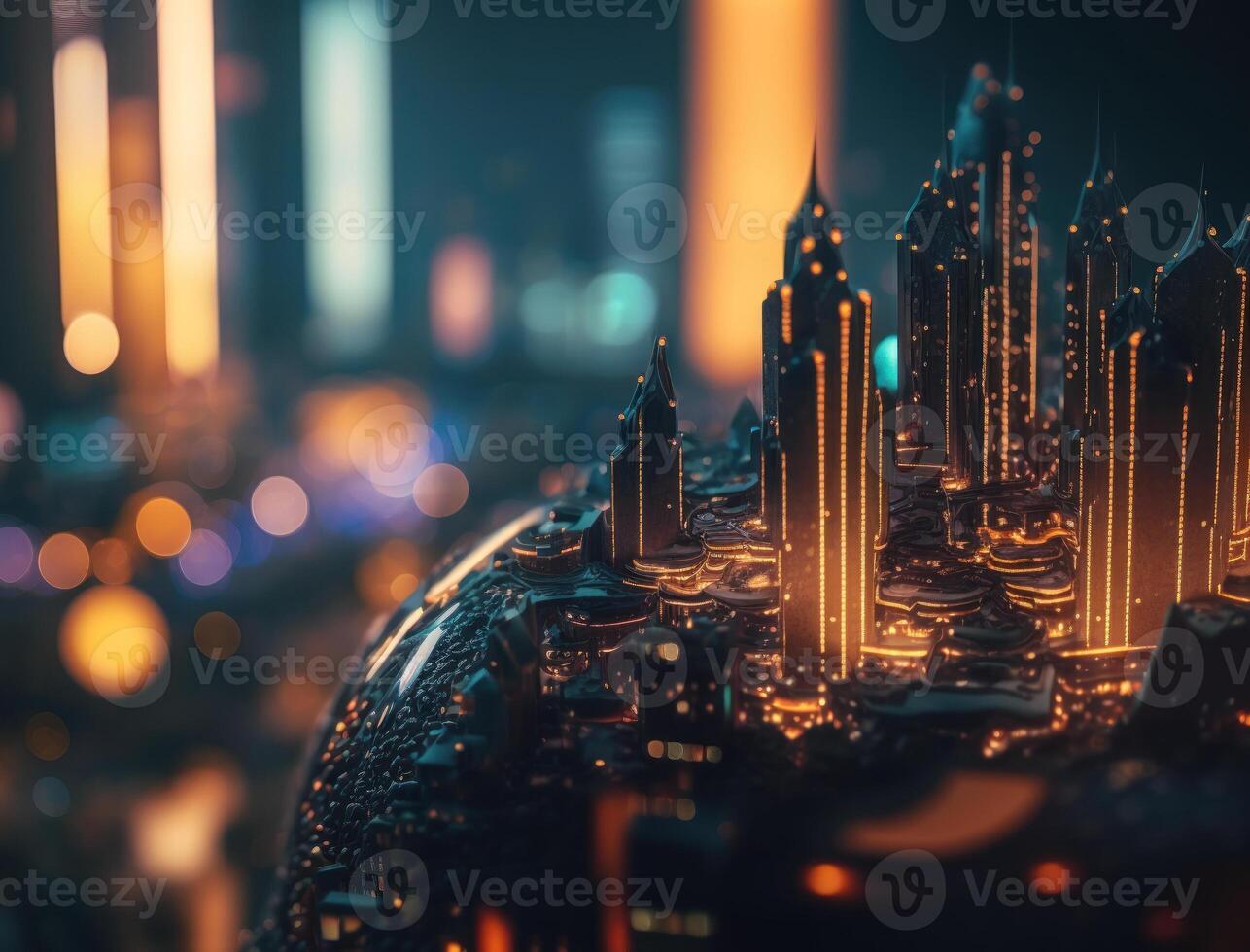 Futuristic city landscape cityscape isometric view Night city Created with technology photo
