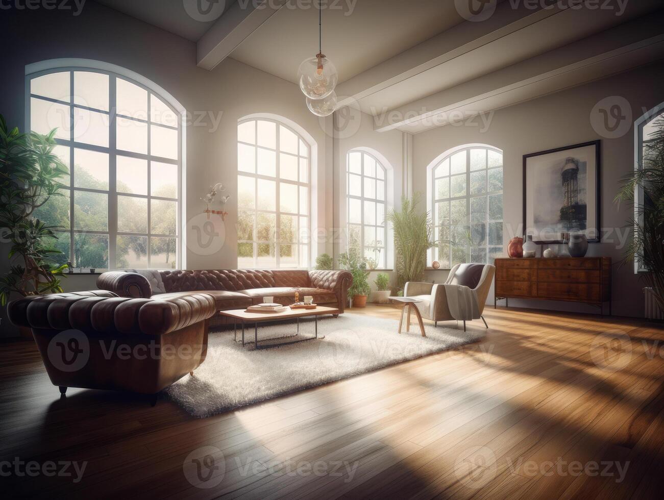 Stylish composition of cozy living room interior Created with technology. photo