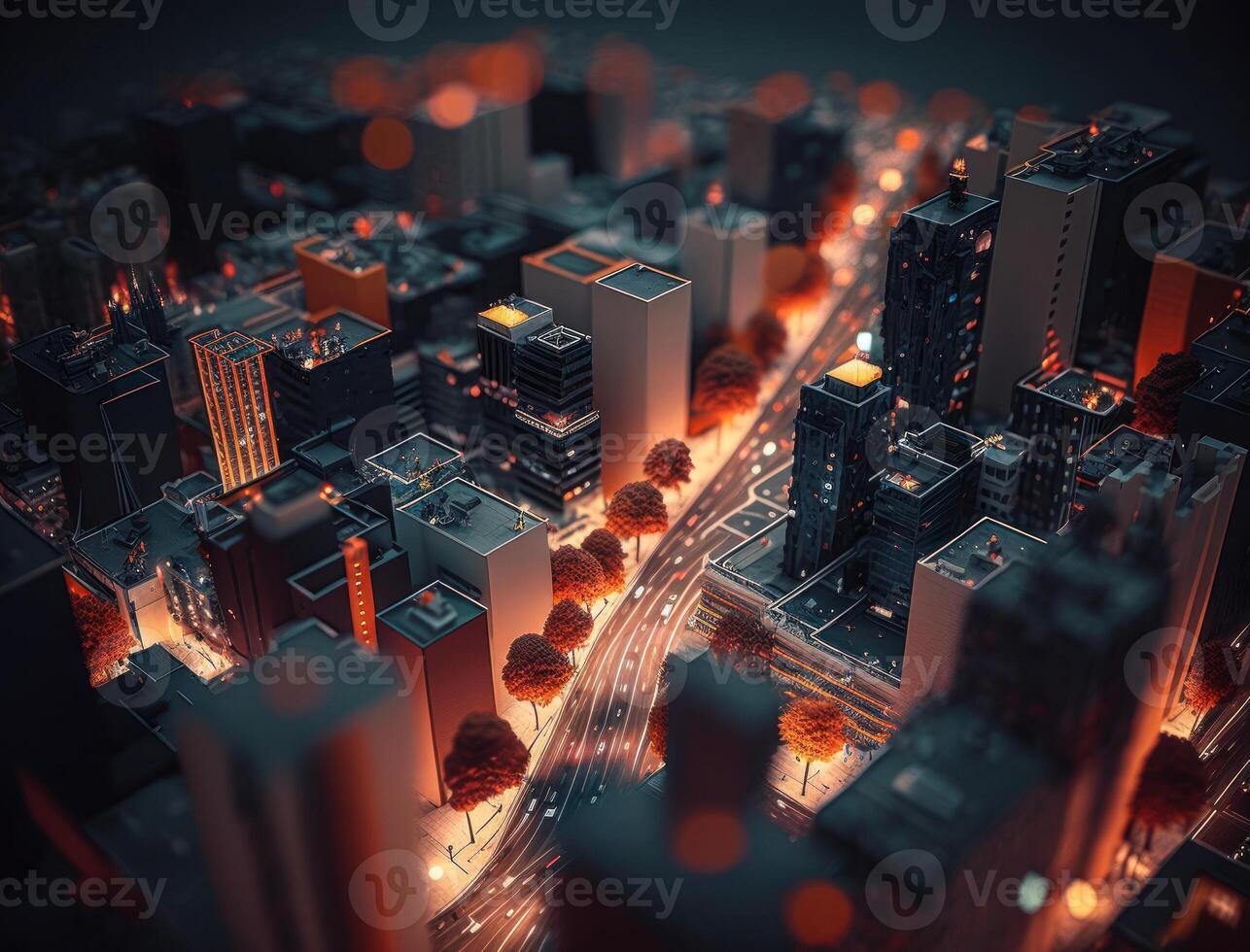 Futuristic city landscape cityscape isometric view Night city Created with technology photo