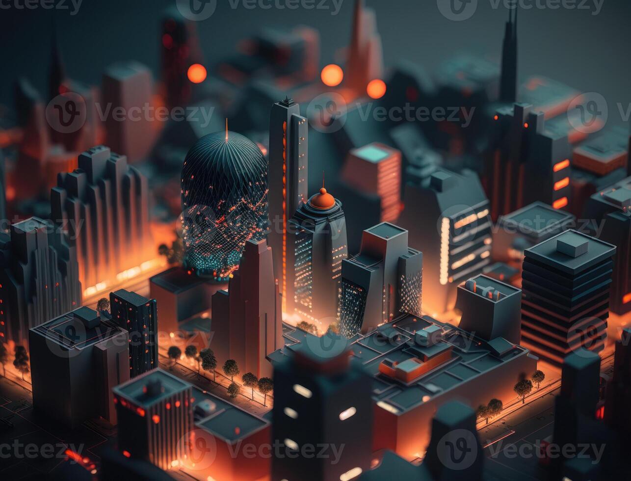 Futuristic city landscape cityscape isometric view Night city Created with technology photo