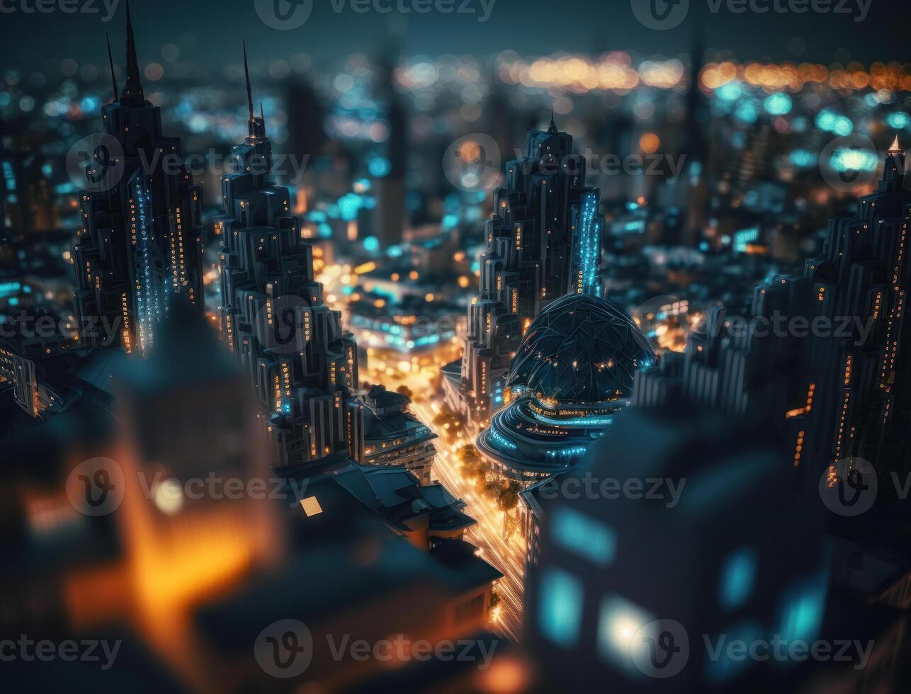 futurista ciudad paisaje paisaje urbano isométrica ver noche ciudad creado con generativo ai tecnología foto