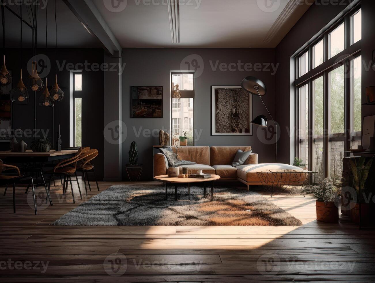 elegante composición de acogedor vivo habitación interior creado con generativo ai tecnología. foto