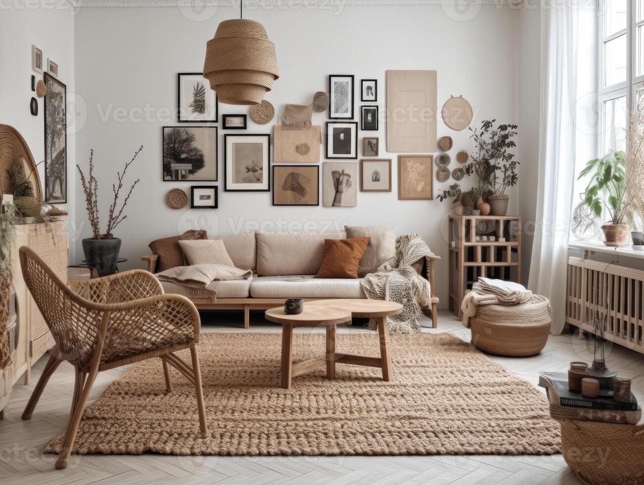 Stylish composition of cozy living room interior Created with technology. photo