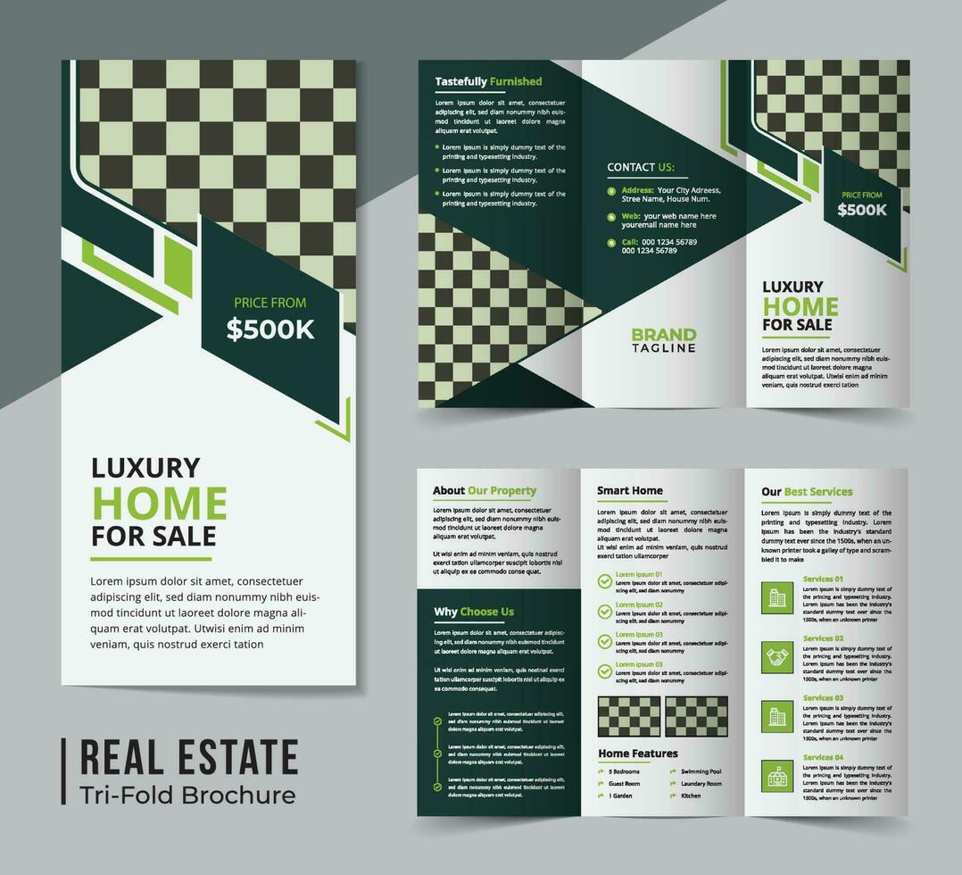 Corporate real estate trifold brochure template design vector