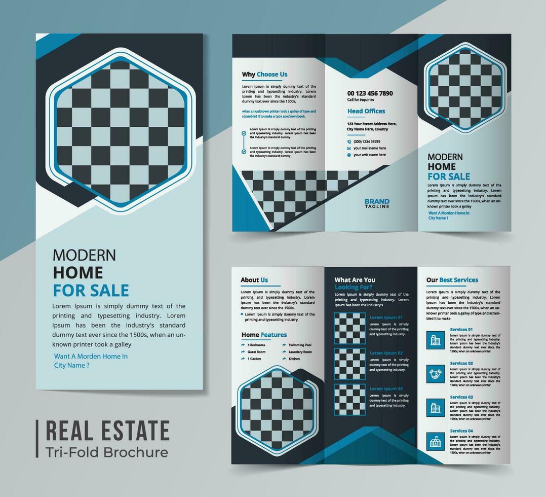 Corporate real estate trifold brochure template design vector