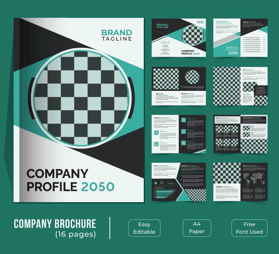 16 pages bifold company profile template design vector