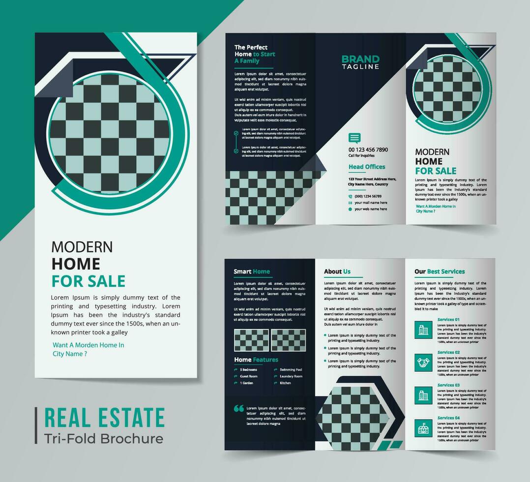 Corporate real estate trifold brochure template design vector