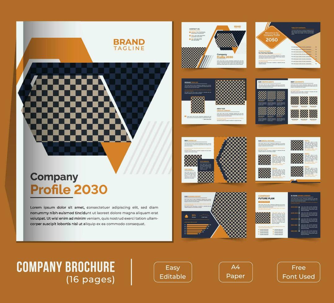 16 pages bifold company profile template design vector