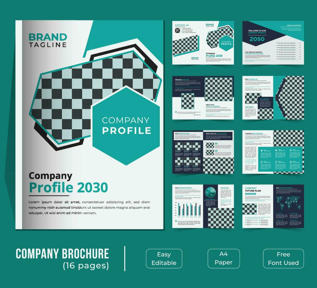 16 pages bifold company profile template design vector