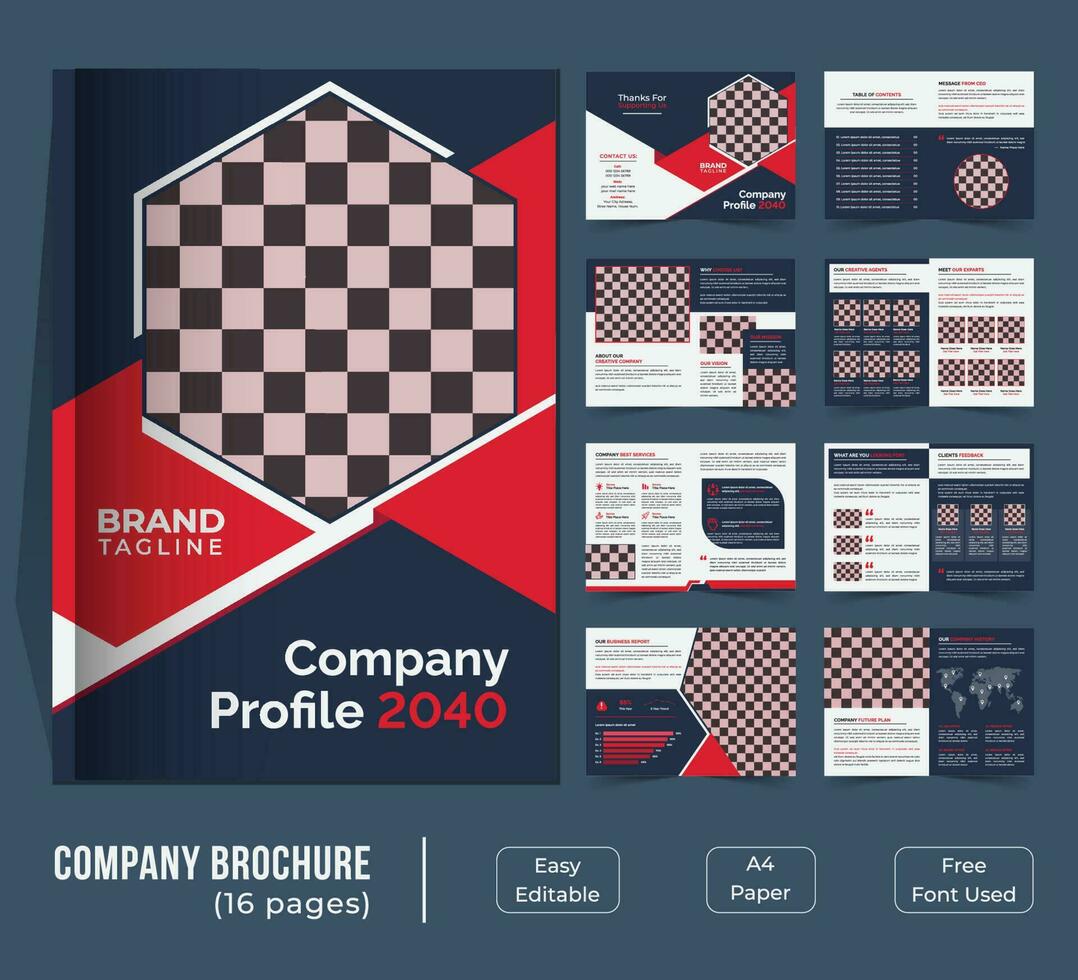 16 pages bifold company profile template design vector