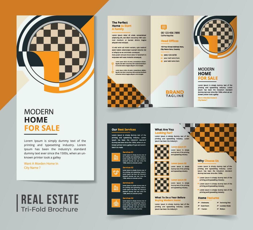 Corporate real estate trifold brochure template design vector