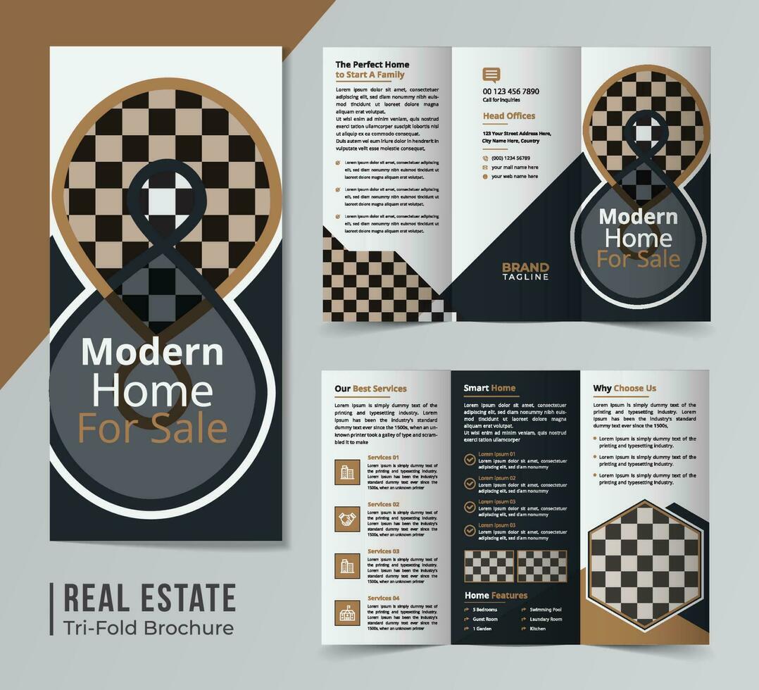 Corporate real estate trifold brochure template design vector