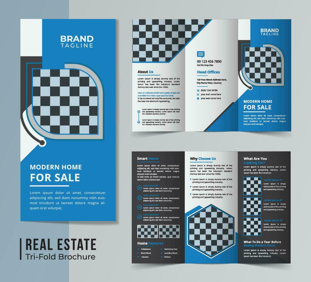 Corporate real estate trifold brochure template design vector