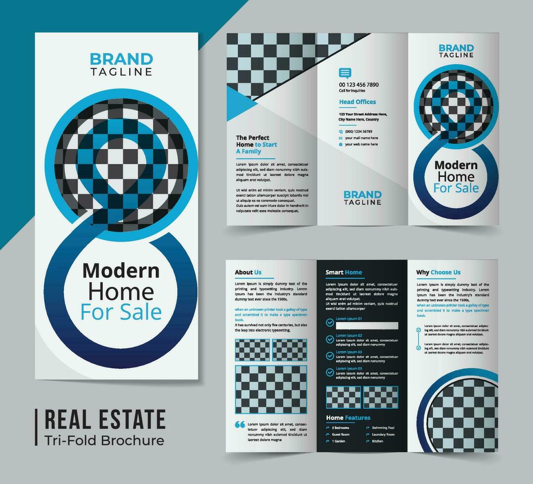 Corporate real estate trifold brochure template design vector