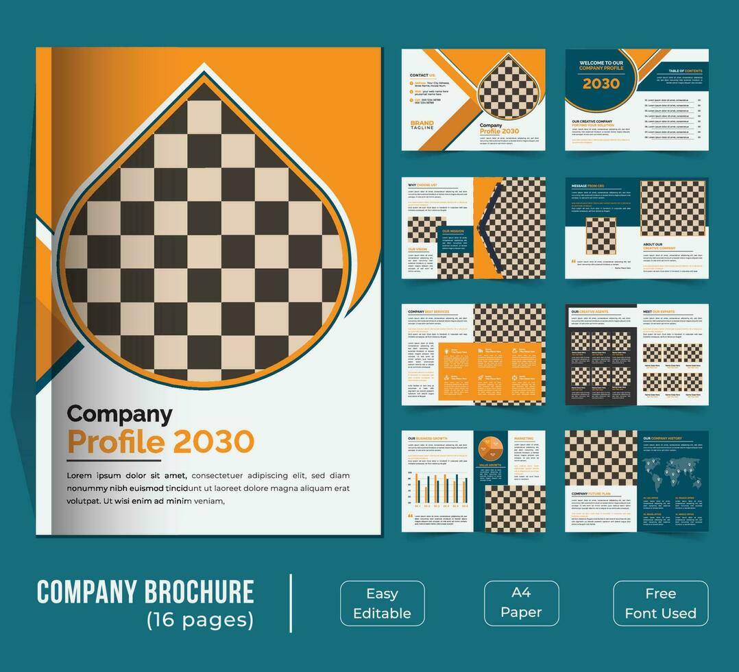 16 pages bifold company profile template design vector