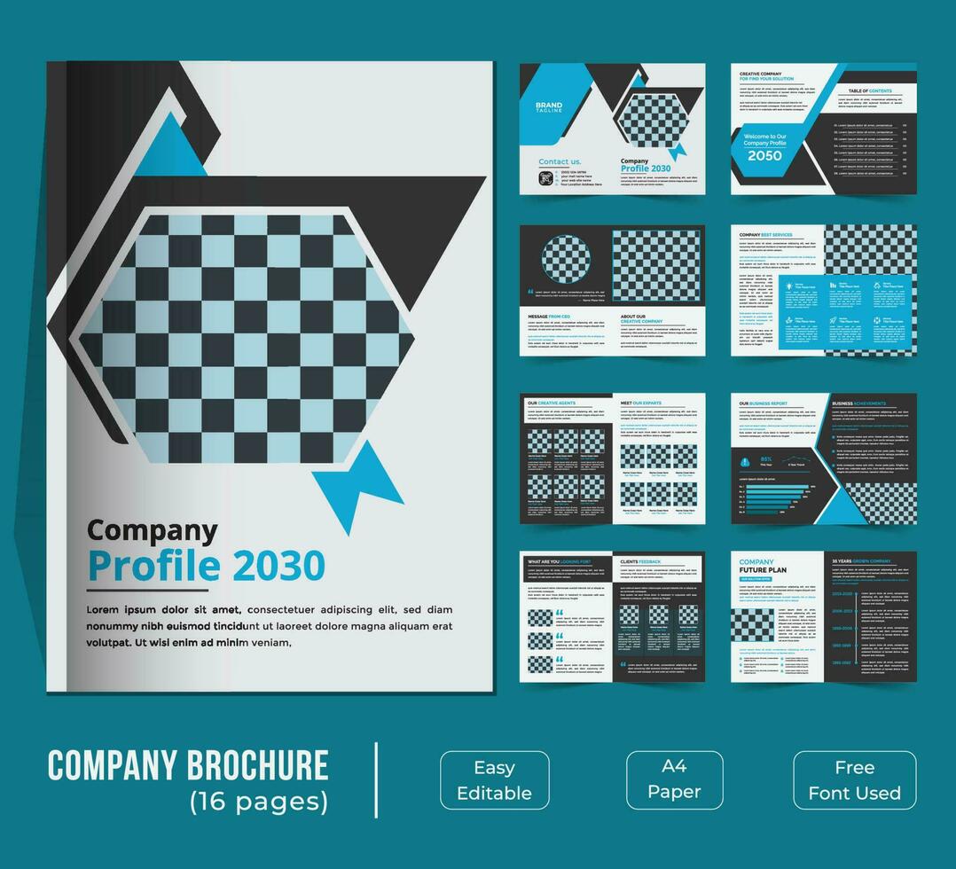 16 pages bifold company profile template design vector