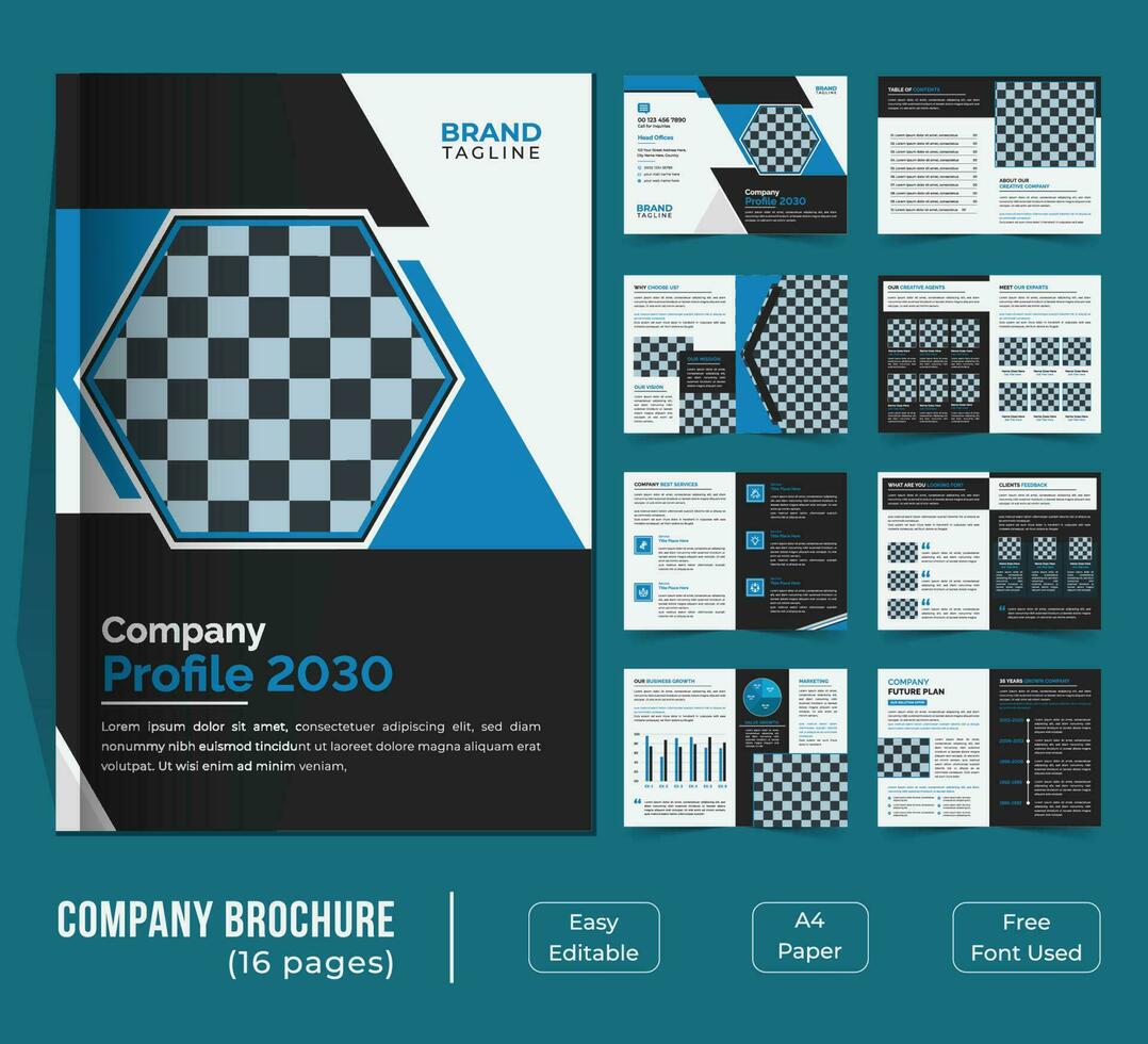 16 pages bifold company profile template design vector