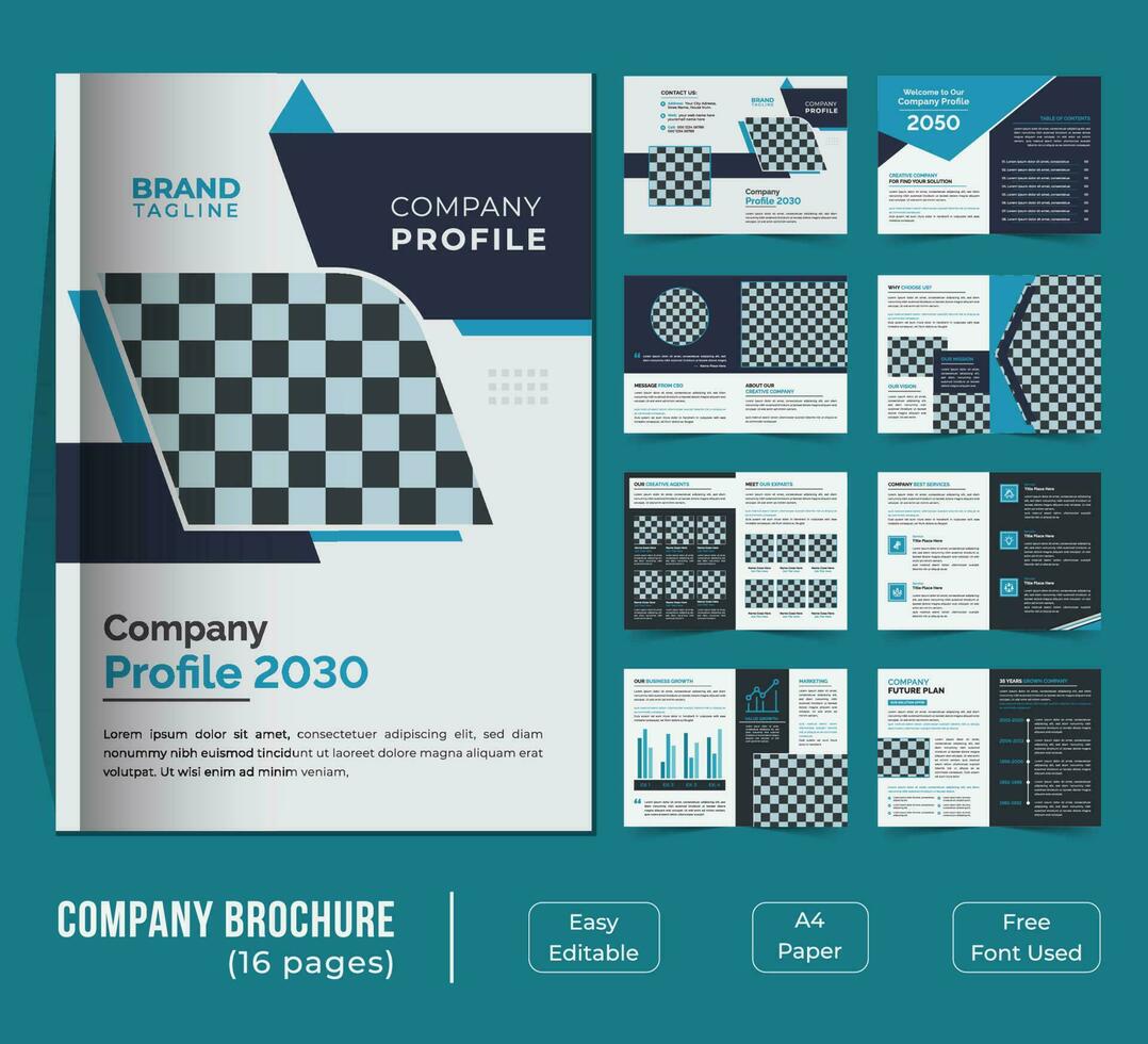 16 pages bifold company profile template design vector