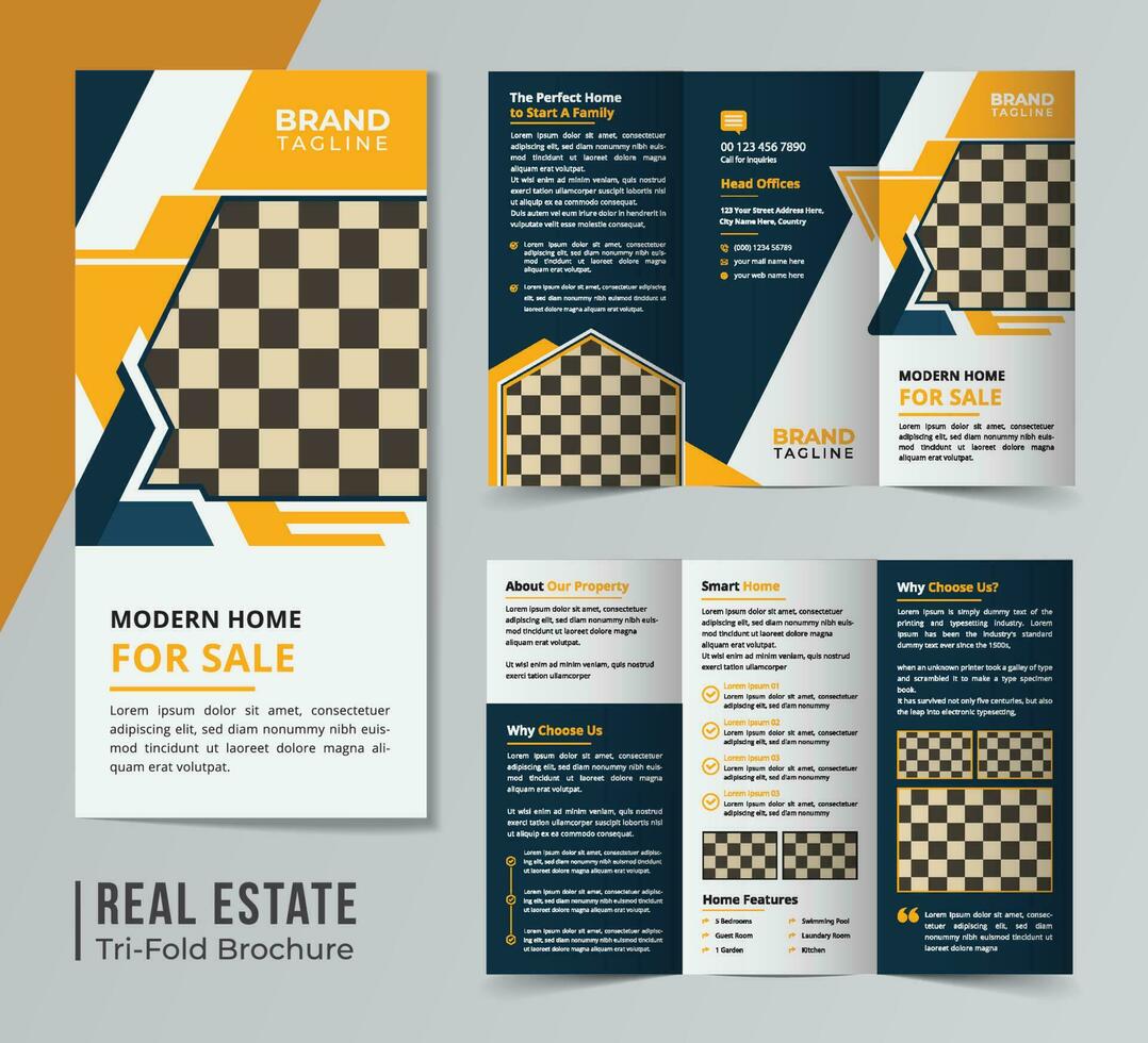 Corporate real estate trifold brochure template design vector