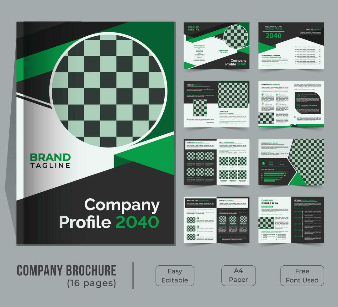 16 pages bifold company profile template design vector