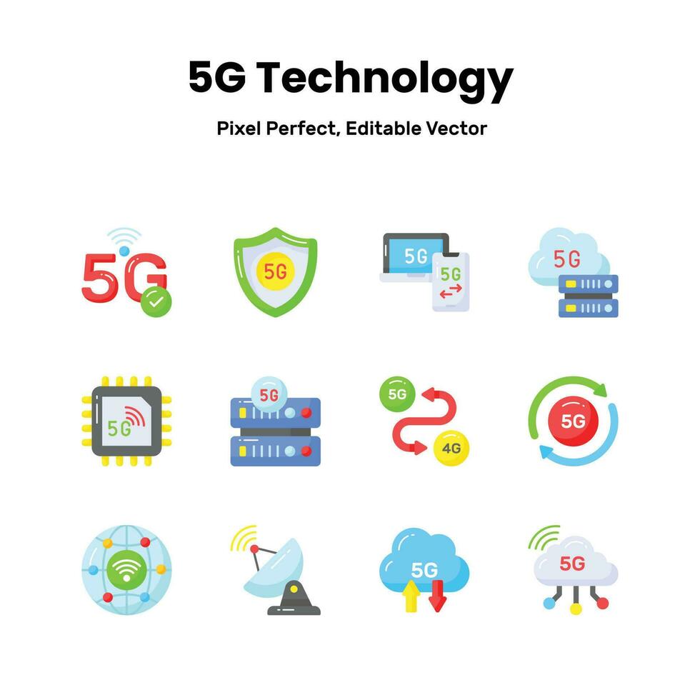 Unleash creativity with our 5G network icons empower your visuals with sleek and modern icons that symbolize the power of high-speed connectivity. vector