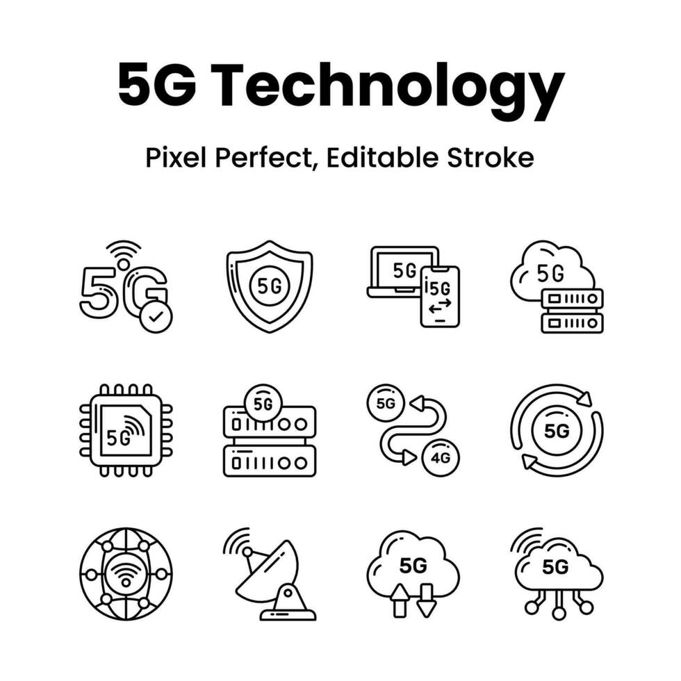 Unleash creativity with our 5G network icons empower your visuals with sleek and modern icons that symbolize the power of high-speed connectivity. vector