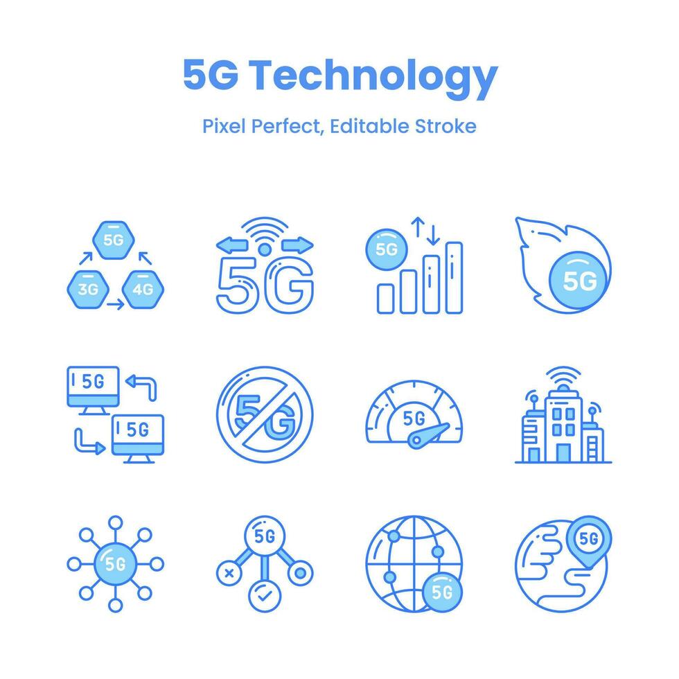 Elevate your design game with our 5G network icons Infuse your projects with a futuristic touch and cutting-edge aesthetics. vector