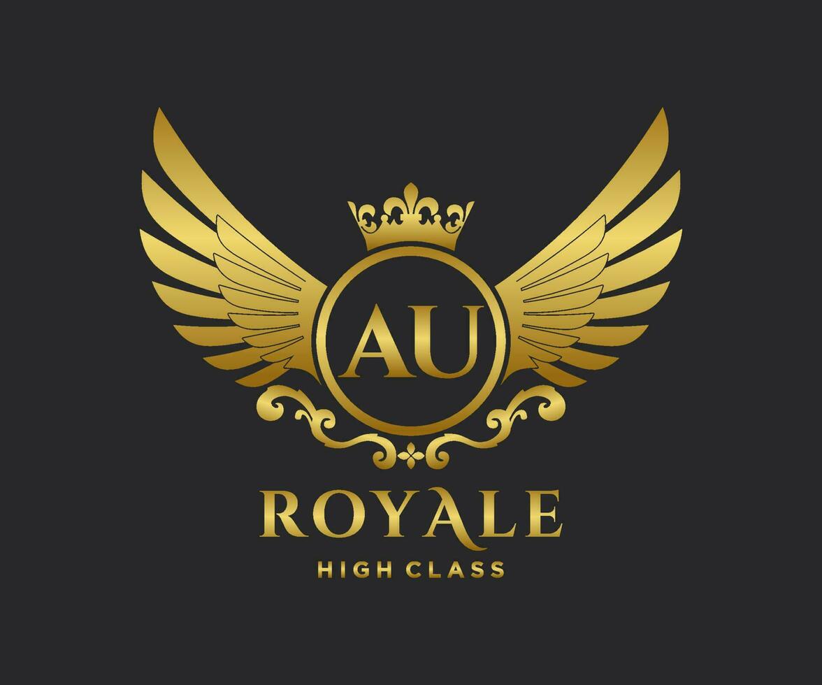 Golden Letter AU template logo Luxury gold letter with crown. Monogram alphabet . Beautiful royal initials letter. vector