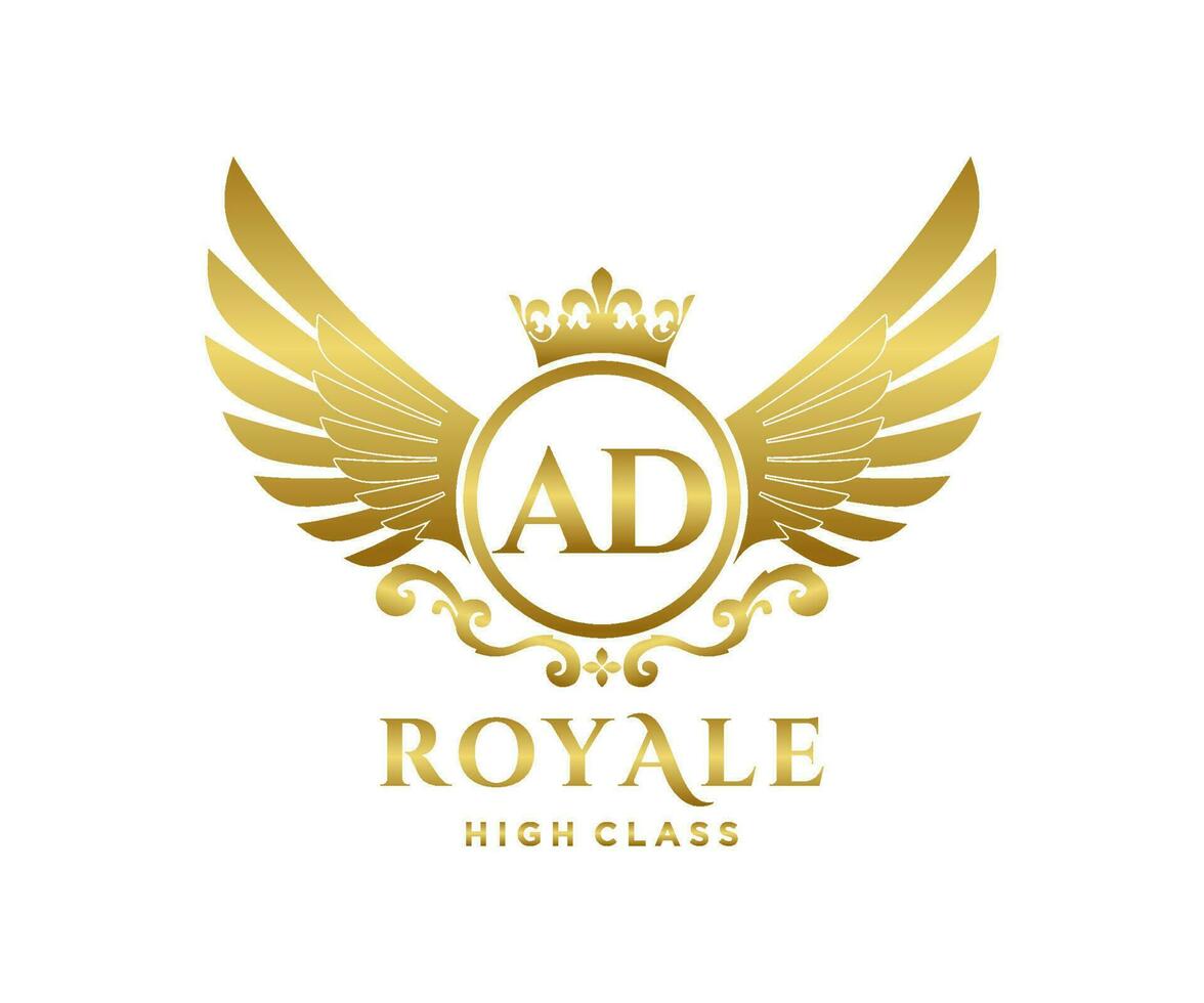 Golden Letter AD template logo Luxury gold letter with crown. Monogram alphabet . Beautiful royal initials letter. vector