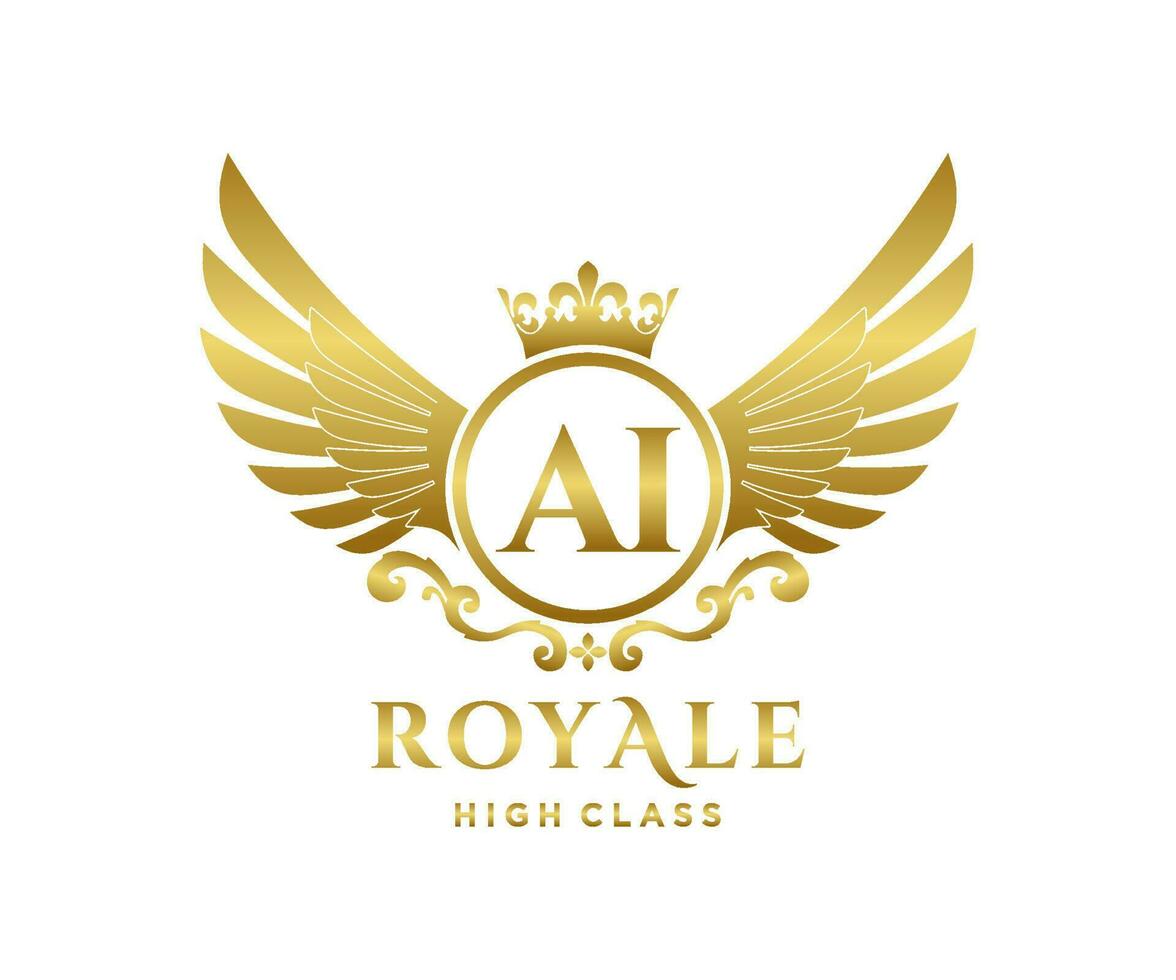 Golden Letter AI template logo Luxury gold letter with crown. Monogram alphabet . Beautiful royal initials letter. vector