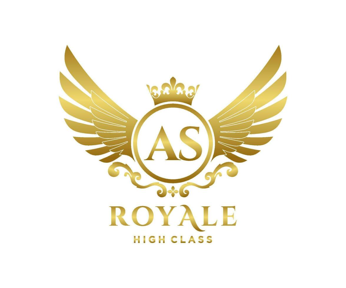 Golden Letter AS template logo Luxury gold letter with crown. Monogram alphabet . Beautiful royal initials letter. vector