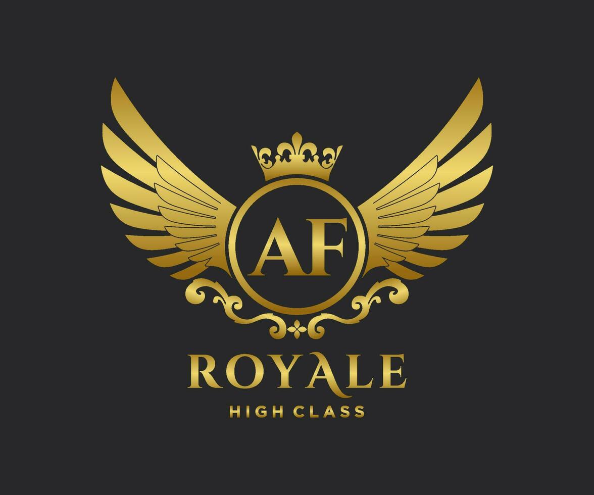 Golden Letter AF template logo Luxury gold letter with crown. Monogram alphabet . Beautiful royal initials letter. vector