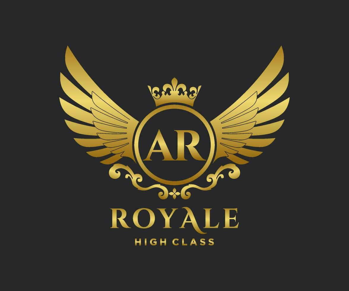 Golden Letter AR template logo Luxury gold letter with crown. Monogram alphabet . Beautiful royal initials letter. vector
