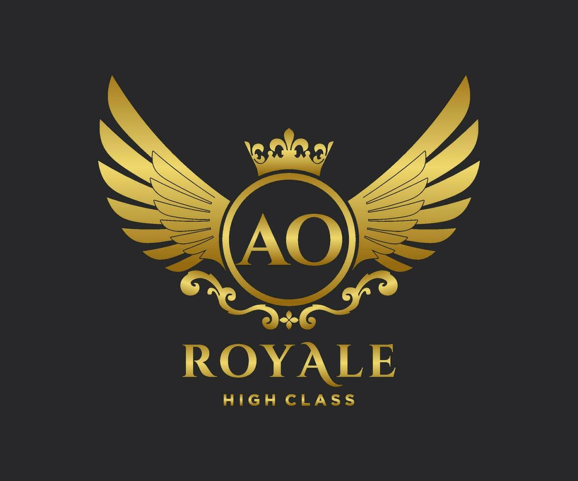 Golden Letter AO template logo Luxury gold letter with crown. Monogram alphabet . Beautiful royal initials letter. vector