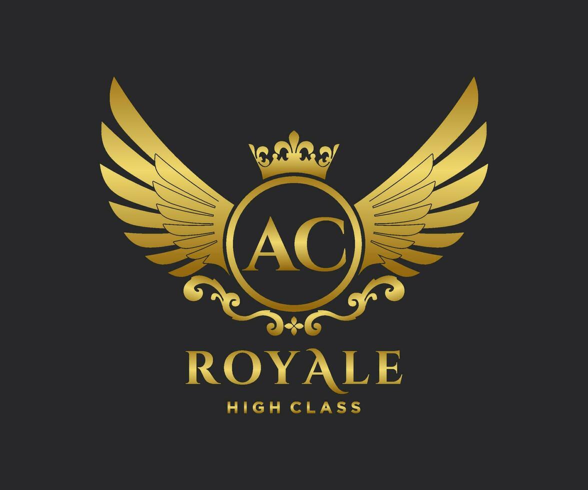 Golden Letter AC template logo Luxury gold letter with crown. Monogram alphabet . Beautiful royal initials letter. vector