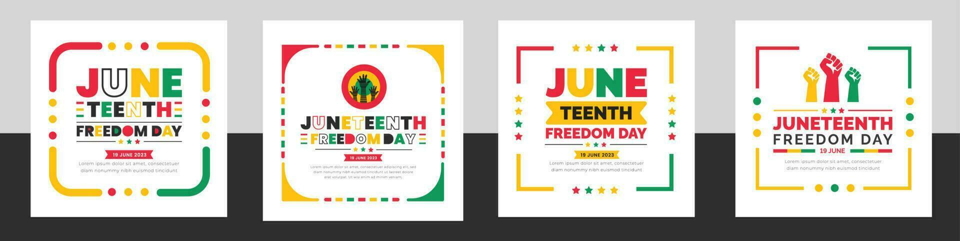 Juneteenth Freedom Day typography design set use to social media post banner,  background, banner, card, poster. African American Independence Day concept, Day of freedom and emancipation. 19 June. vector