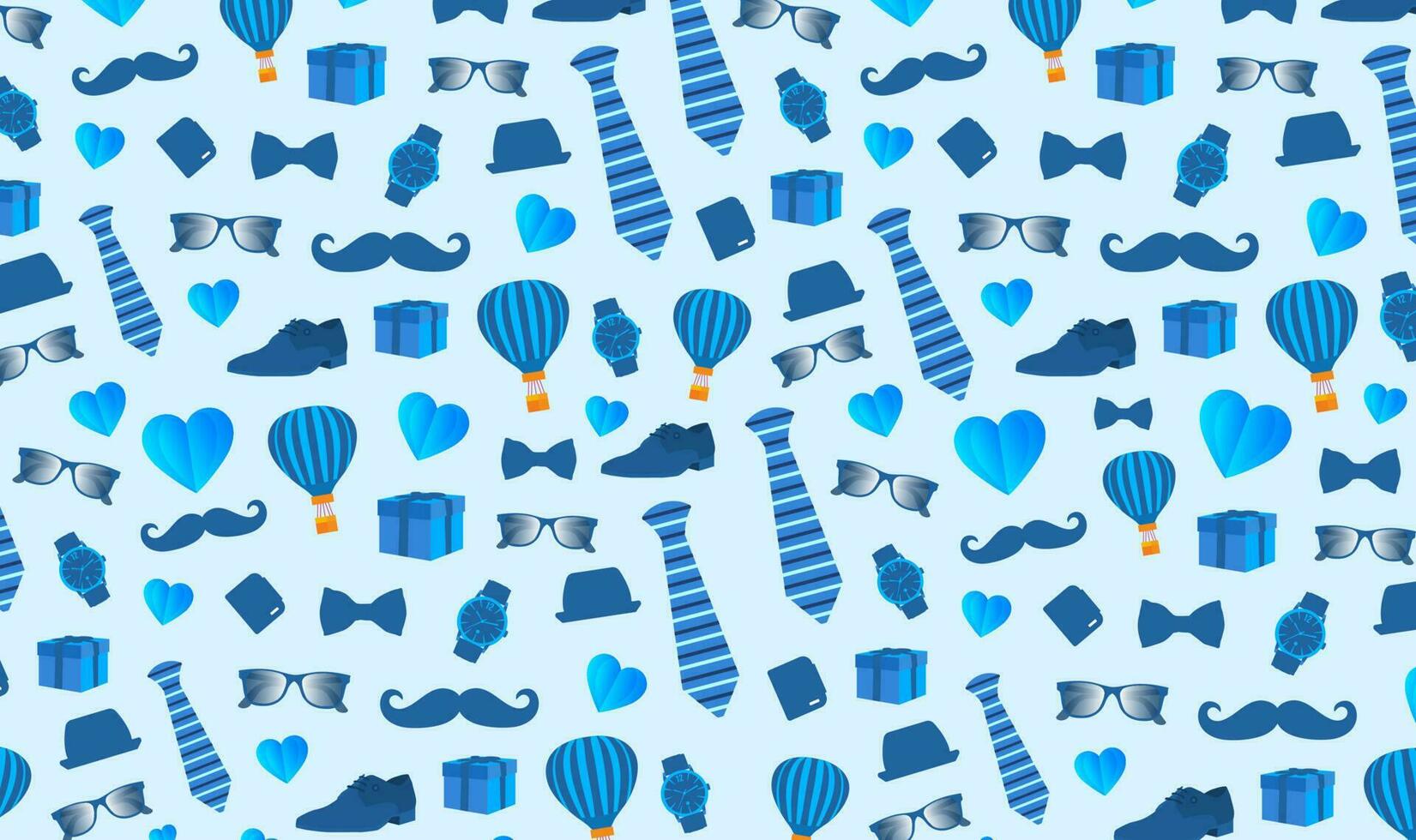 happy Father's Day pattern  background poster or banner design template. Father's Day background or banner with necktie, glasses, hat, love, watch,  and gift box. happy fathers day poster, greetings. vector