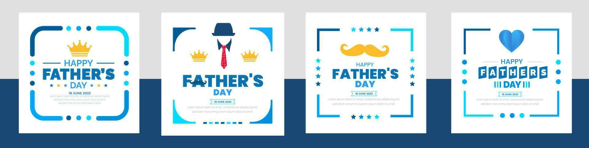 happy Father's Day social media post greetings, banner,  background and poster design template celebrate in june. Father's Day background or banner with necktie, glasses, hat, and gift box. vector