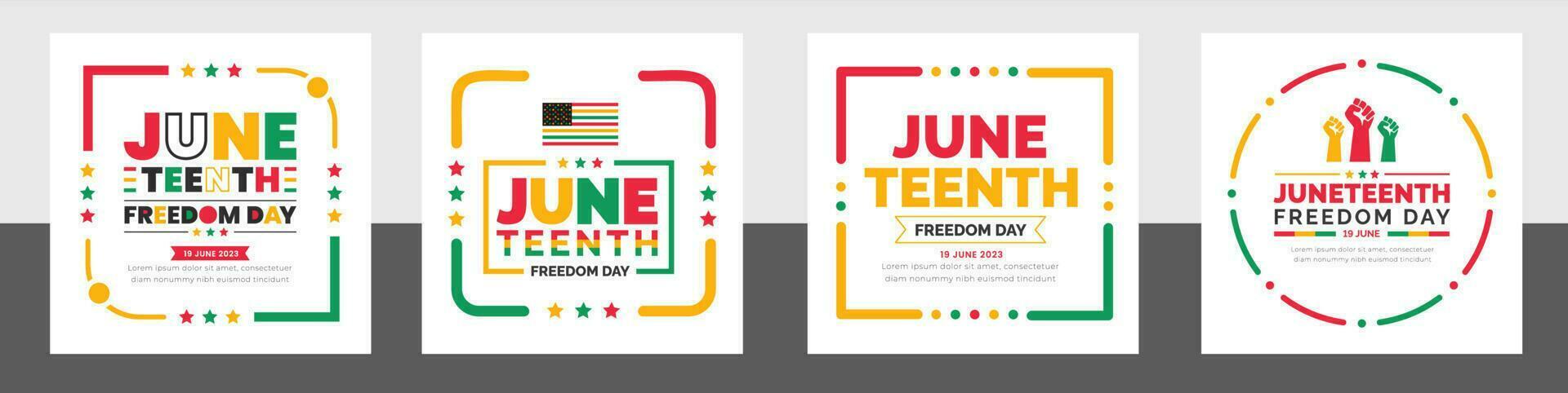 Juneteenth Freedom Day typography design set use to social media post banner,  background, banner, card, poster. African American Independence Day concept, Day of freedom and emancipation. 19 June. vector