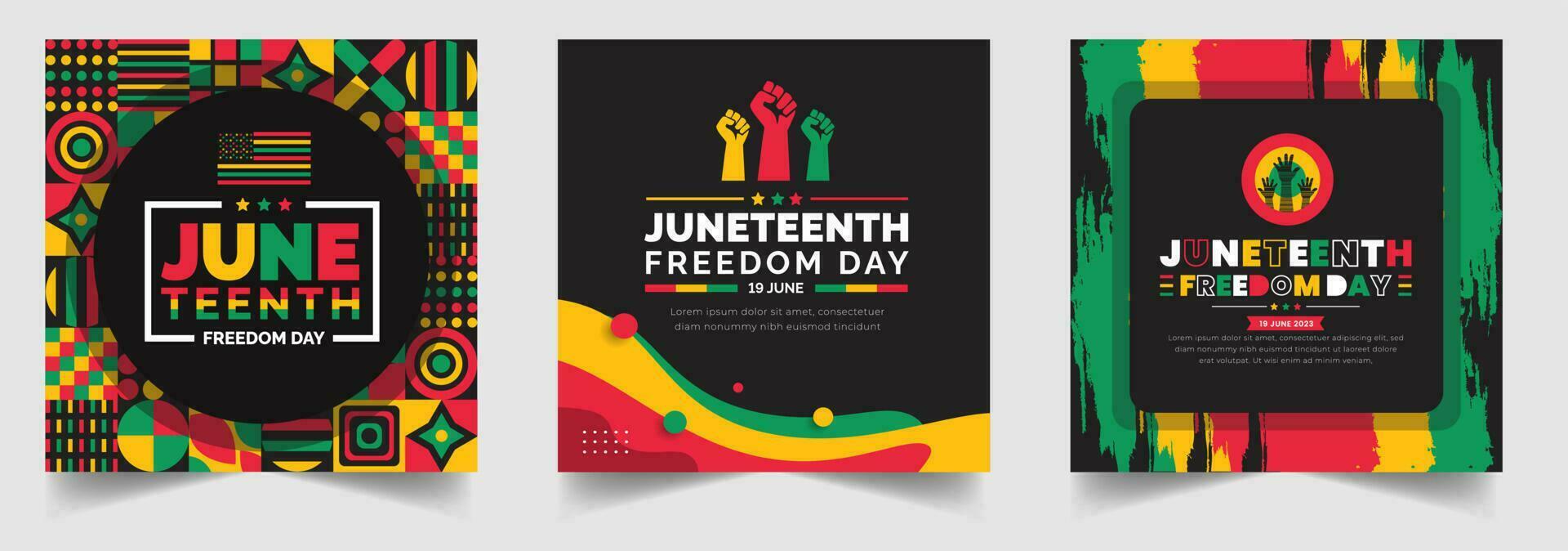 diecinueve de junio libertad día social medios de comunicación enviar bandera, fondo, bandera, tarjeta, póster con tipografía diseño. africano americano independencia día fondo, día de libertad y emancipación. 19 junio. vector